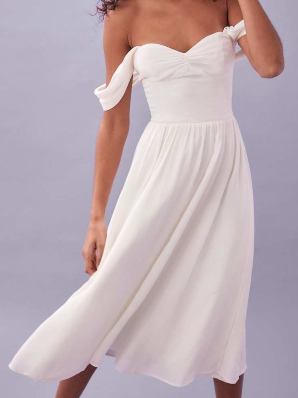 Reformation Violet Off-Shoulder Sweetheart Midi Dress